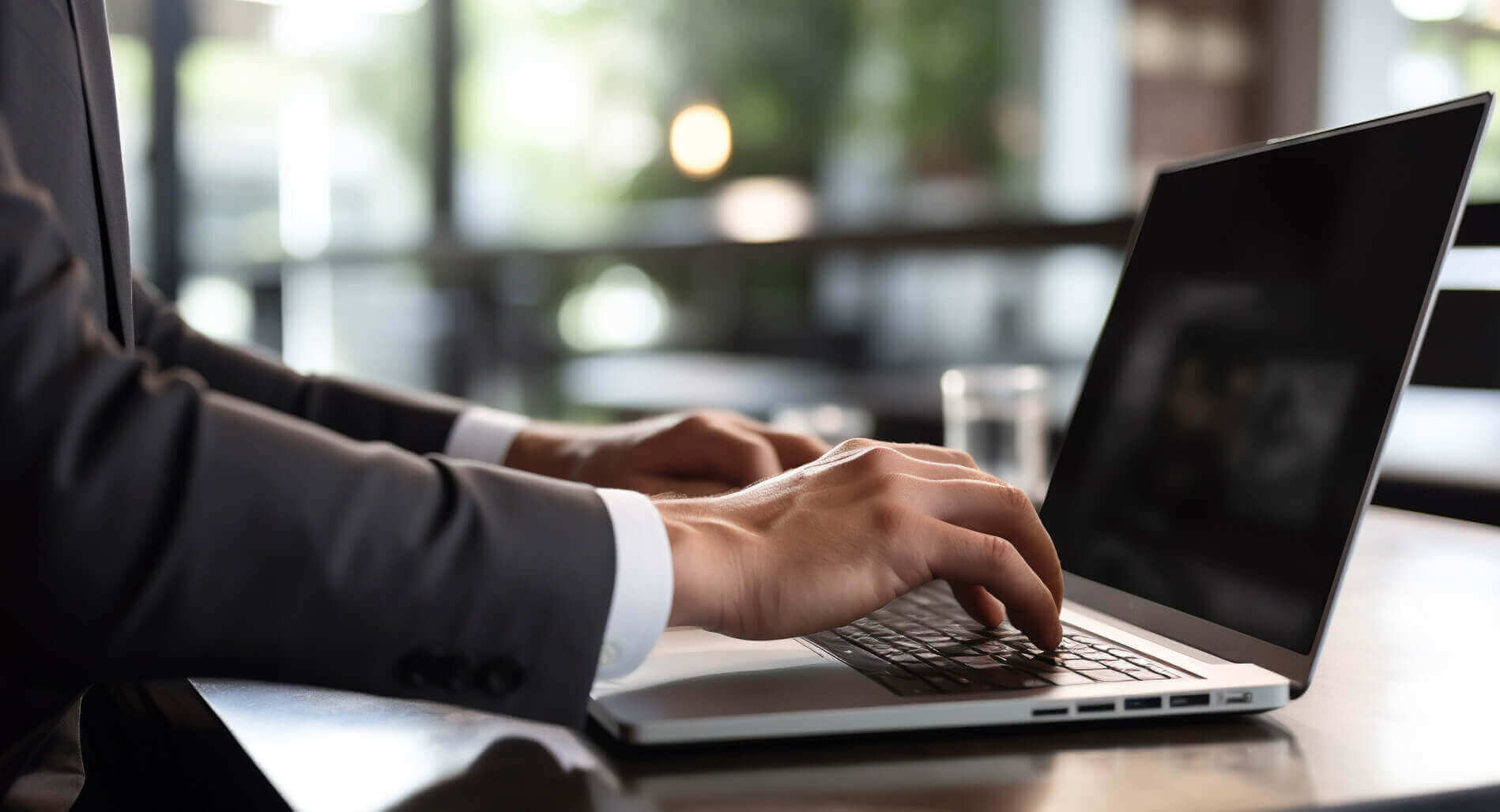 ノートパソコンを使っているしている手元
