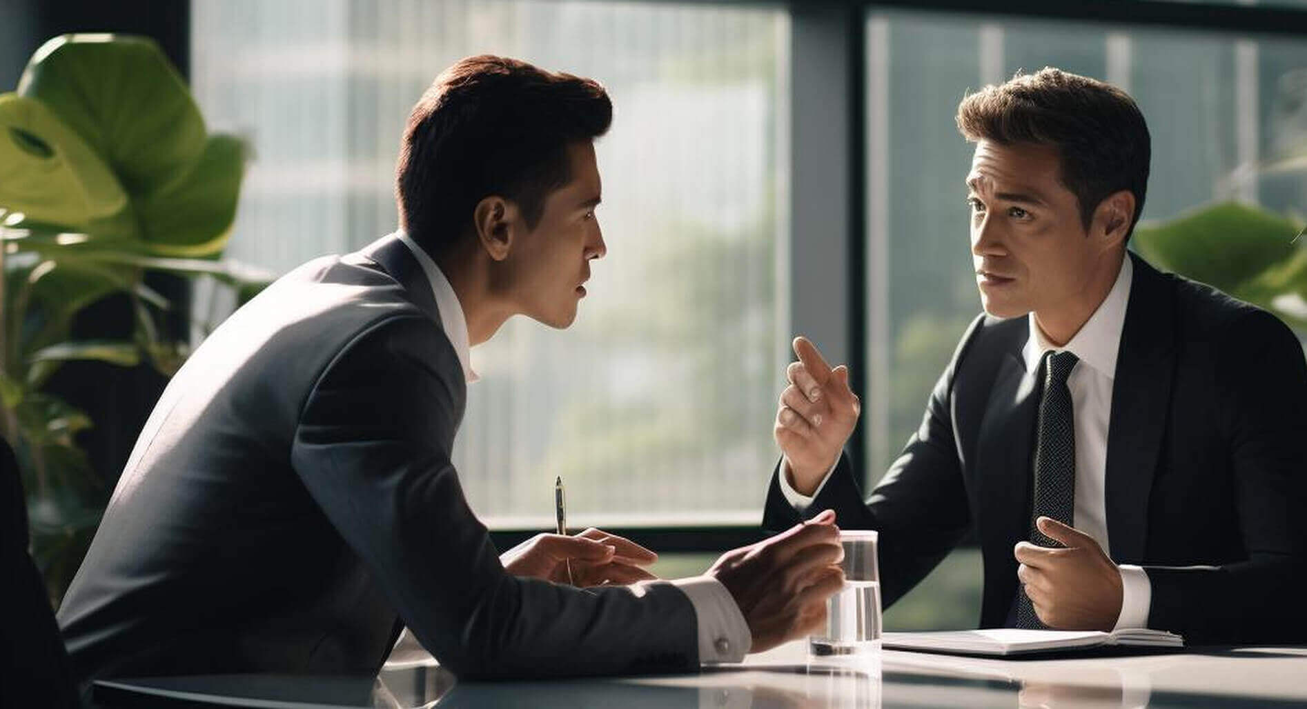 真剣に話し合っているスーツの男性